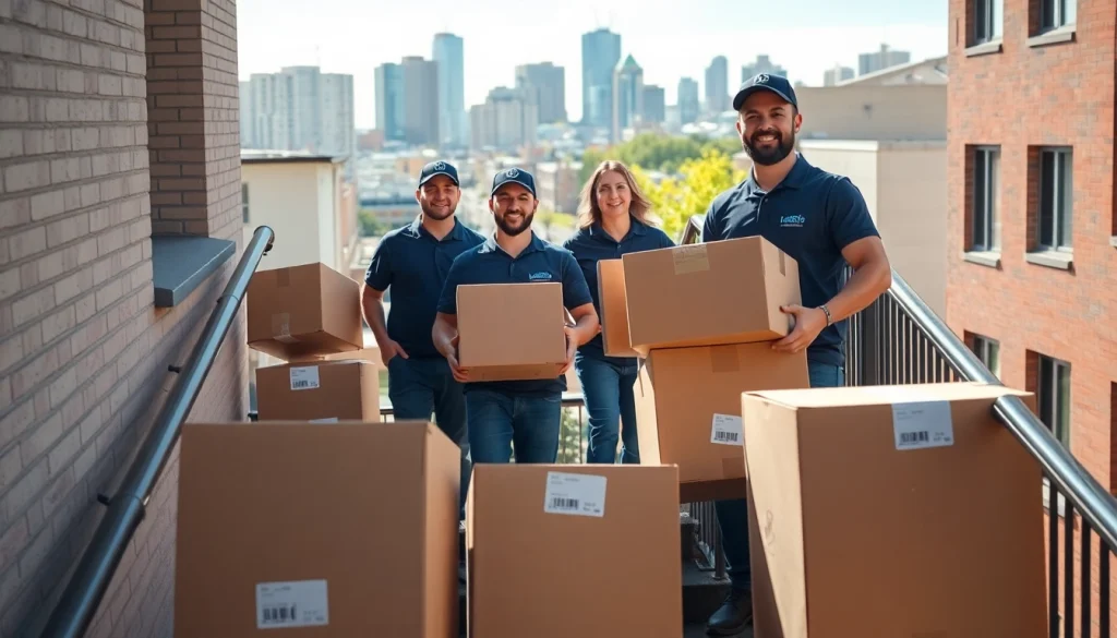 Movers Calgary team efficiently transporting boxes during a sunny day in urban Calgary.