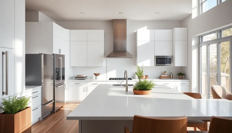 Stunning contemporary white kitchen cabinets showcased in a modern kitchen setting.