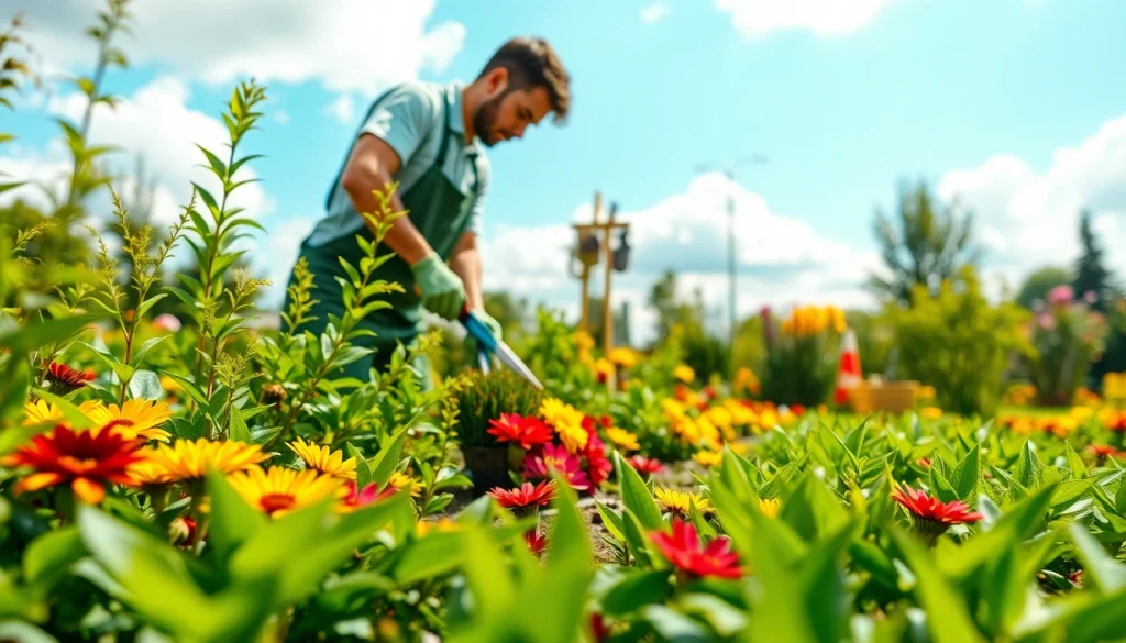 Gartenpflege Gießen durch Fachkräfte in einer blühenden Gartenlandschaft, die Pflege und Aufmerksamkeit zeigen.