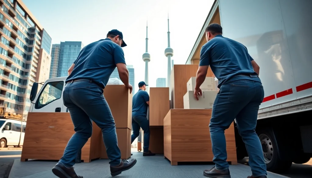 Movers expertly handling a move in Toronto, showcasing efficient teamwork and professional service.