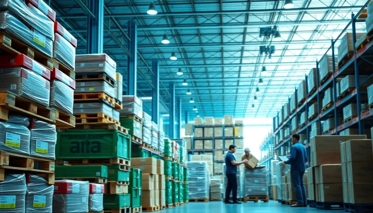 Showcasing an Amazon wholesale distribution center with staff packing products efficiently.