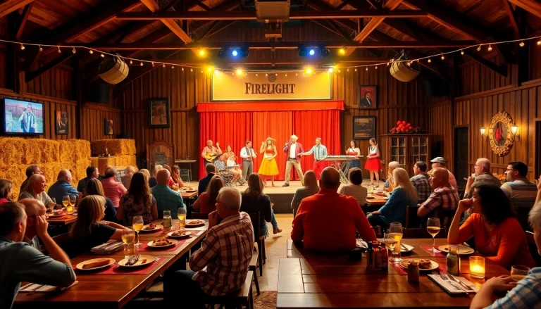 Experience the excitement of Firelight Barn Dinner Theater with lively performances and delicious BBQ.